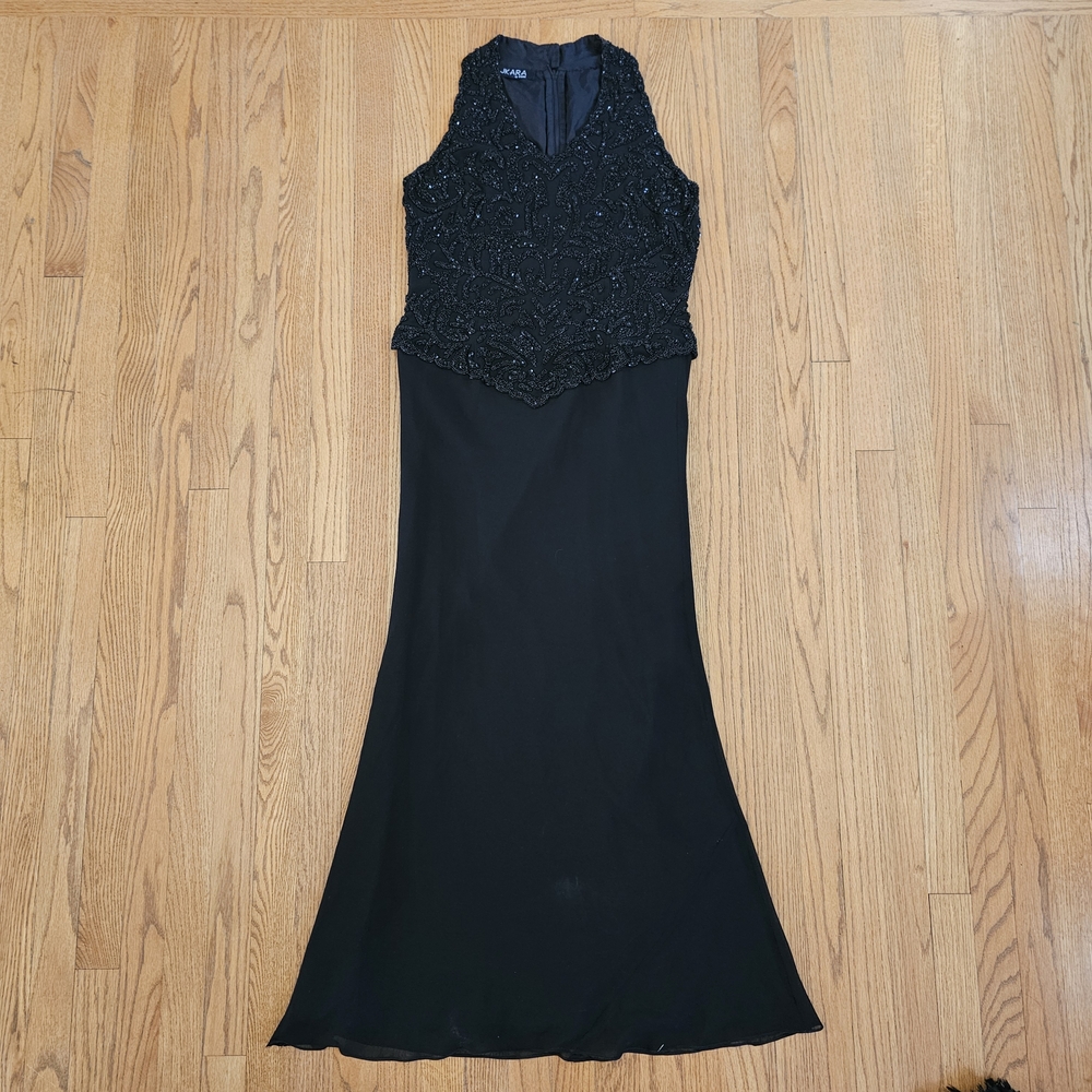 J Kara Black Beaded Maxi Dress Size 12